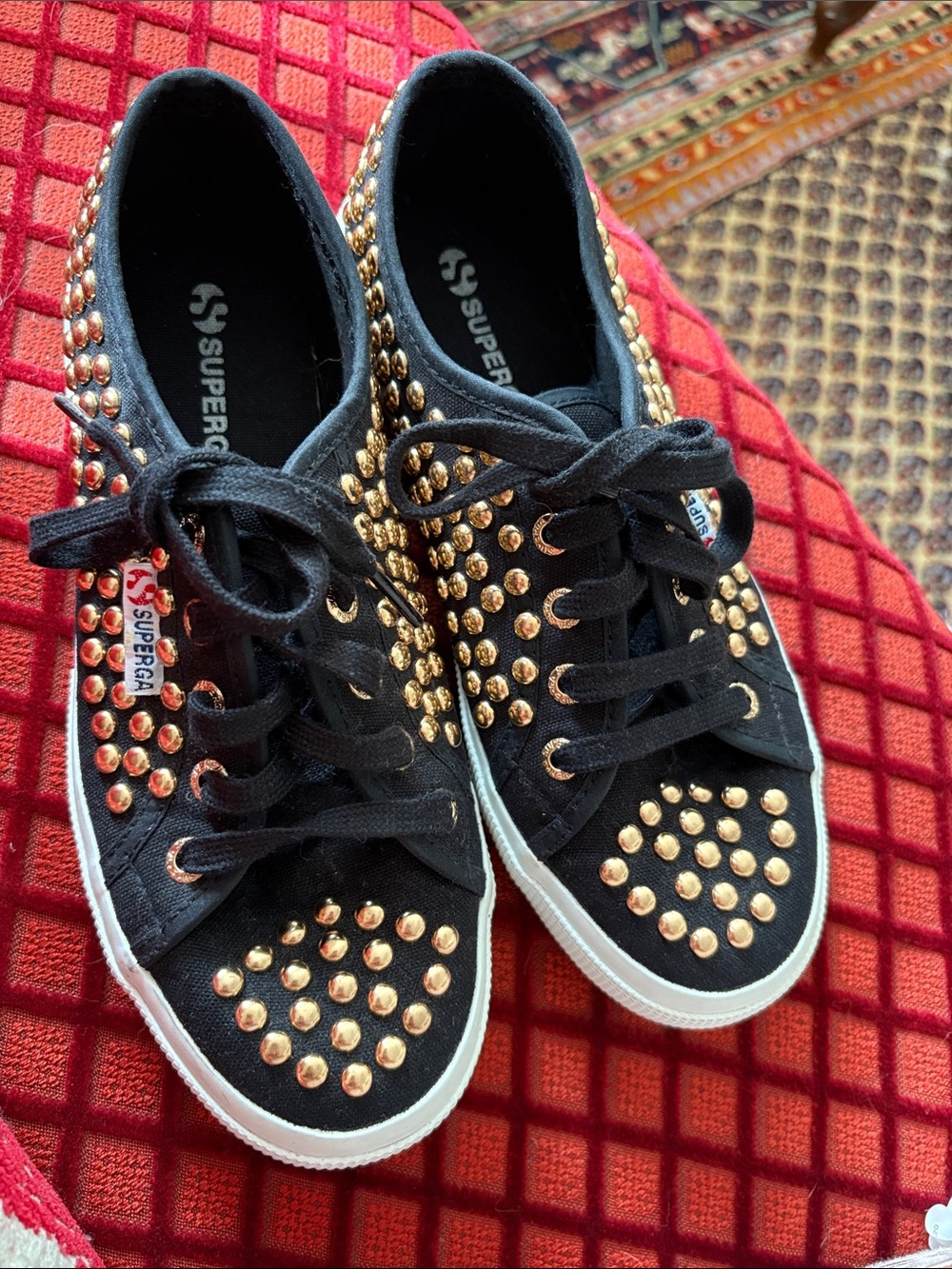 SUPERGA black and gold studded sneakers 38